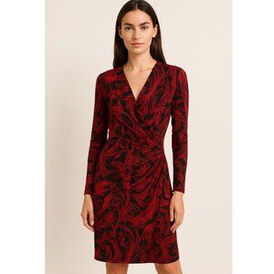 Norma Kamali Swirl Pattern Red and Black Dress